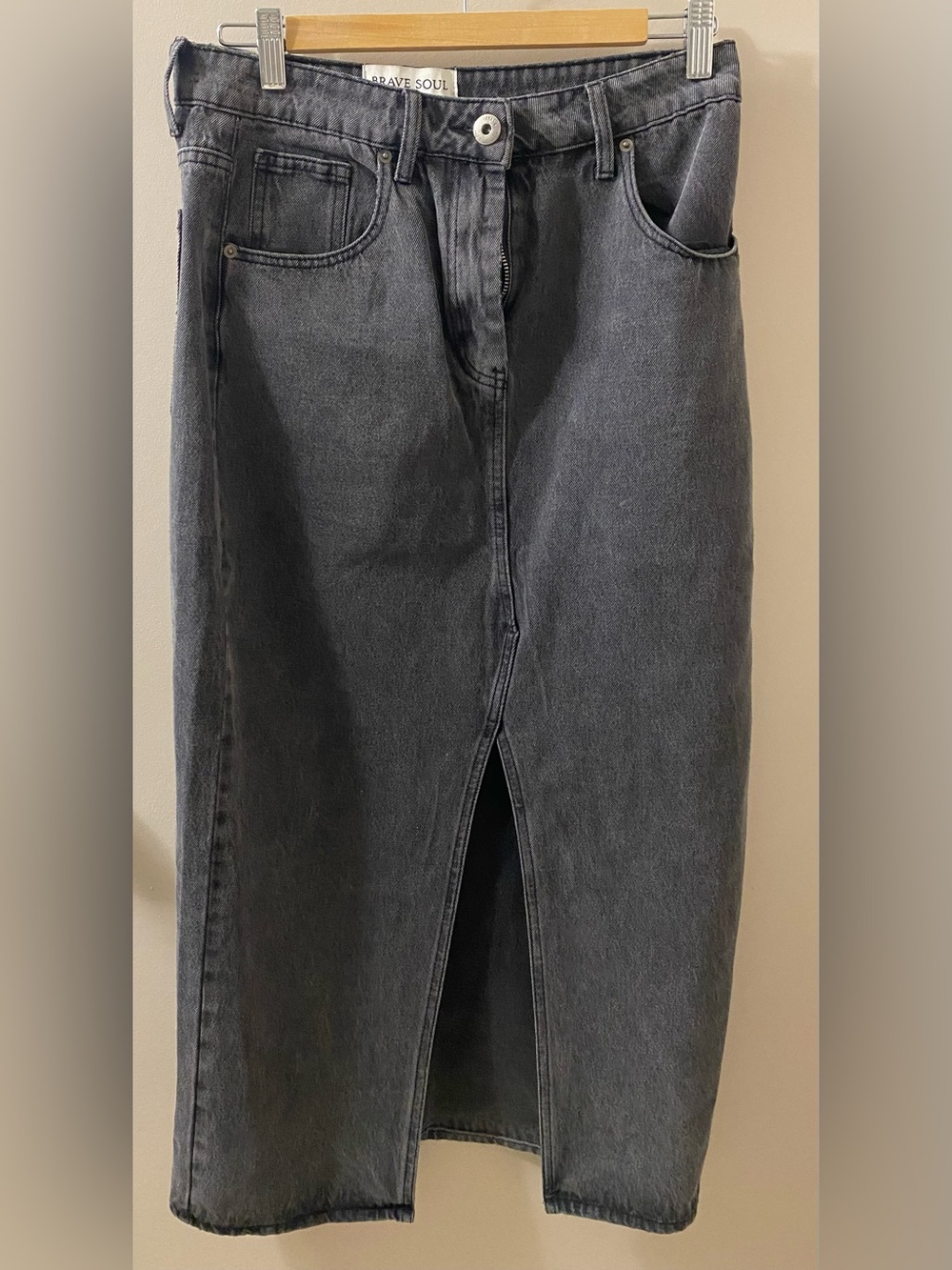BRAVE SOUL Washed Black Denim Midi Skirt